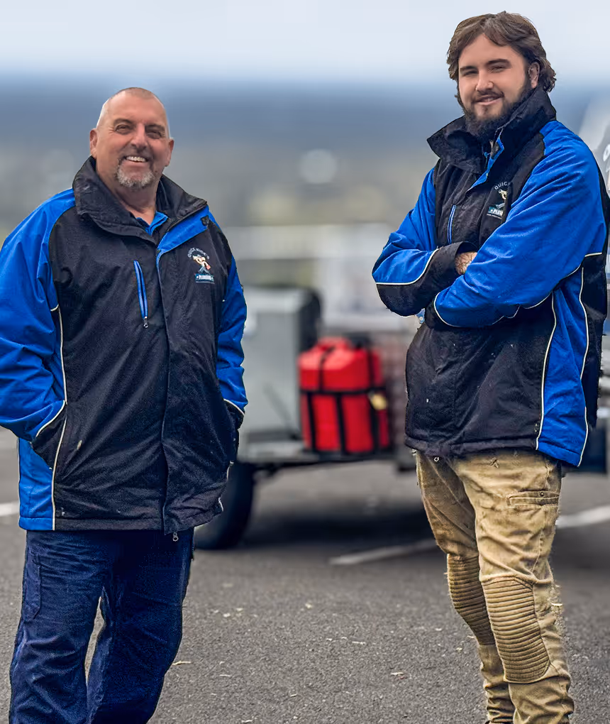 Father and son plumbers from Quick Mick’s Plumbing working at a Blue Mountains home